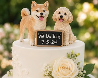 Custom Pet Wedding Cake Figurine, Polymer Clay Dog Bride Groom Statue
