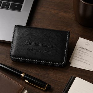 Personalized Leather Business Card Holder,Custom Engraved Card Case,Minimalist PU Leather Wallet,Name Logo Gift ，Executive Office Gift