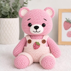 Haakpatroon grote beer pdf, amigurumipatroon teddybeer, beer met romper, haak knuffelbeer, digitale download