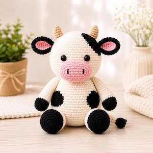 No-Sew Cow Crochet Pattern PDF, Amigurumi Sitting Cow Pattern, Cute Farm Animal Plush,  DIY Gift Toy, English US Terms