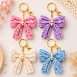 Crochet Bow Keychain Pattern PDF, Bow Bag Charm Crochet Pattern, Car Mirror Hanging, Cute Ribbon Keyring, Digital Download
