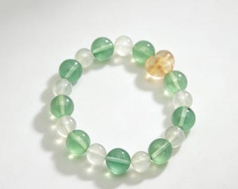 Green Fluorite White Fluorite Bracelet | Yellow Accent Bead Clarity Meditation Gift Women