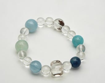 Aquamarine Kyanite Amazonite Green Fluorite Bracelet | Phantom Quartz Clear Quartz Ocean Blue Gift