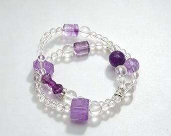 Uruguayan Amethyst Bolivian Amethyst Bracelet | Cube Charm Clear Quartz Silver Rhinestone Gift Her