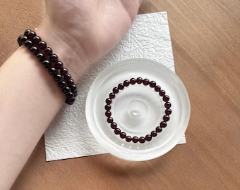 Natural Garnet Bracelet | 8mm Round Beads | Deep Red Garnet Stretch Bracelet for Women