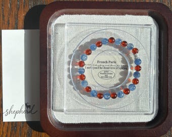 Garnet and Blue Kyanite Beaded Bracelet - Natural Gemstone Crystal Healing Jewelry