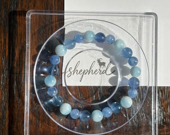 Kyanite Blue Fluorite Aquamarine Beaded Bracelet - Natural Gemstone Crystal Jewelry