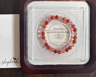 Natural Garnet Red Strawberry Quartz Bracelet | Crystal Healing Jewelry Gift