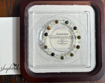 Black Tourmaline, Prehnite & Rutilated Quartz Beaded Bracelet - Protection Crystal Healing Jewelry