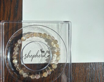 Milk Tea Moonstone & Golden Rutile Quartz Bracelet - Handcrafted Natural Crystal Beaded Jewelry