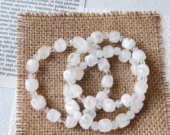 White Ghost Crystal Bracelet "Sugar Cube" Round Square Mixed Bead Design