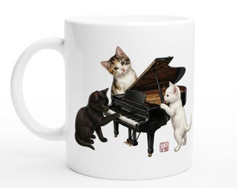 Grand Piano Cat Mug, Ceramic Coffee Cup 11oz, Gift for Pianists - San Neko Days