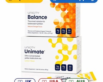 Pack of 2 Unicity Balance Orange & Unimate Lemon Stick Weight Support Drink Mix
