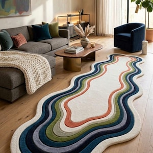Alfombra de pasillo ondulada orgánica, alfombra de área con forma abstracta, alfombra moderna y colorida, alfombra de piso escandinava, alfombra decorativa para sala de estar, alfombra de pasillo con mechones