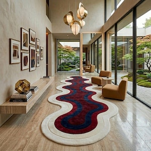 Alfombra de pasillo con forma orgánica, alfombra moderna ondulada, alfombra artística para pasillo, alfombra de lujo para decoración del hogar, alfombra de pasillo con mechones personalizados.