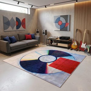 CD Area Rug With Y2K Holographic Album Style for Music Room Decor