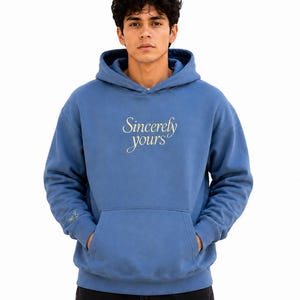 Men's Oversized Hoodie, Dusty Blue Cotton Blend Sweatshirt, Heavyweight Streetwear