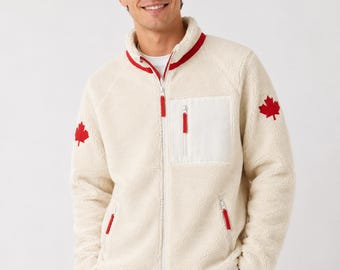 Men's Canada Sherpa Fleece Jacket, Maple Leaf Teddy Winter Coat