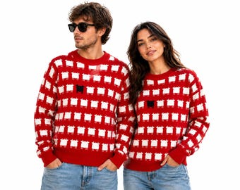 Red Black Sheep Wool Sweater, Funny Christmas Pullover, Unisex Winter Jumper for Men & Women