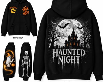 Custom Halloween Hoodie | Haunted Night Graphic | Trick or Treat | Unisex S-5XL