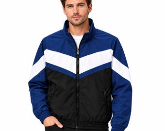 Custom Men's Track Jacket, Parachute Fabric Windbreaker, Color Block Streetwear Jacket