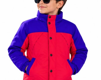 Kids Colorblock Winter Jacket, Boys Warm Outdoor Coat, Button Front Jacket