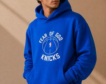 Sudadera con capucha Fear of God Knicks de baloncesto, jersey holgado de estilo urbano, sudadera azul de la NBA.