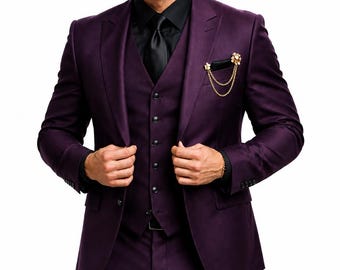 Custom 3 Piece Suit for Men, Tailored Wedding Suit, Blazer Waistcoat Trousers, Prom Formalwear