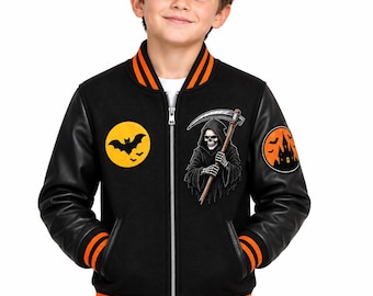 Custom Kids Halloween Varsity Jacket Personalised Bomber Jacket for Boys Girls