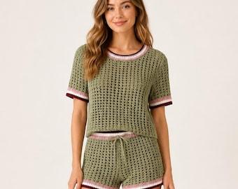 Strick Top Shorts Set Muster PDF, Häkel Sommer, Strand, Strick Zweiteiler, Festival Outfit