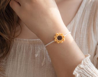 Sonnenblume Armband Häkelanleitung, Einfache Blume Freundschaftsarmband Anleitung | Verstellbare Kordel | Anfänger Digital Download
