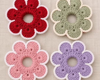 Daisy Bun Scrunchie Häkelanleitung, Blumen Haargummi Anleitung, Zubehör DIY, anfängerfreundlich