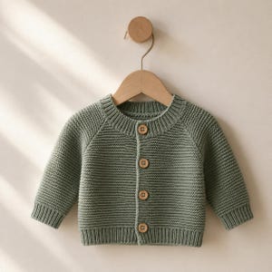 Sage Green Baby Cardigan Pants Knitting Pattern, Easy Raglan Sweater Set (PDF Download)