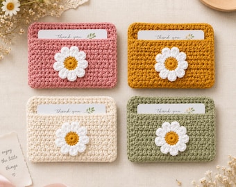 Häkeln Sie Anfänger Gänseblümchen gehäkelte Brieftasche Kartenhalter Geldbörse ID-Tasche Blumenapplikation PDFtutorial