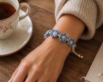 Gehäkelte Blumen Armband Muster | Daisy Puff Stitch Tutorial DIY | Armband (Anfängerfreundlich PDF Download)