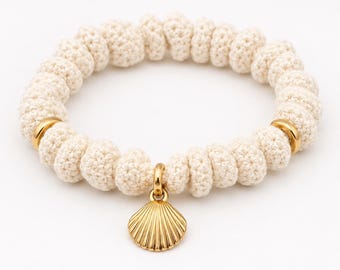 Patrón de pulsera de conchas de ganchillo, dije dorado con cuentas estilo boho en formato PDF (descarga digital)
