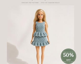 11.5 inch Doll Clothes Crochet Pattern, Peplum Top Skirt Set (PDF Download)