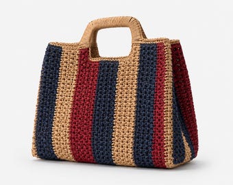 Gestreifte Basttasche Häkelanleitung, Boho Sommer Strandtasche DIY (PDF Download)
