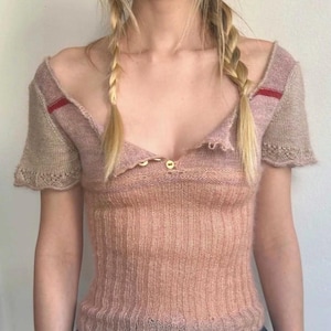 Patrón de blusa de punto estilo babydoll, top vintage de mohair con hombros descubiertos (patrón en PDF)