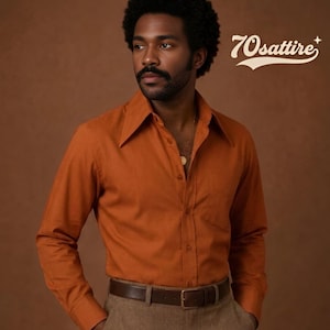 burnt orange long sleeve dress shirt Hi-Tie Burnt Orange Brown Solid Satin Men's Long Sleeve Dress Shirt, M