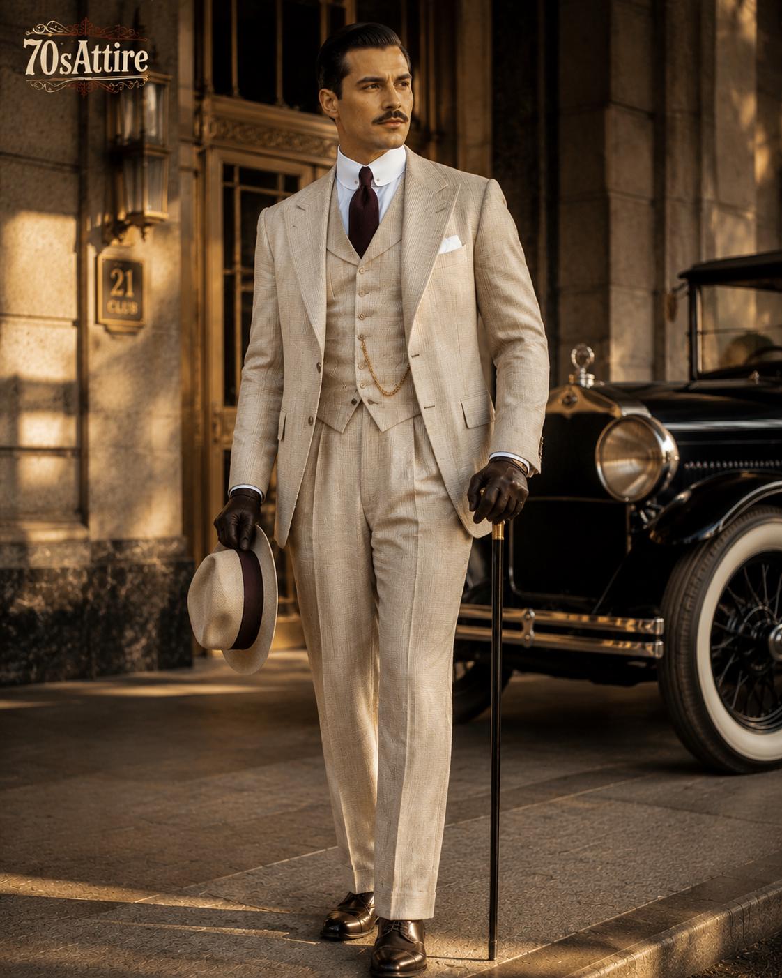 1920s Linen 3 Piece Suit for Men Beige Vintage Wedding Suit Great Gatsby Suit Custom Groom Suit Old Money Linen Menswear