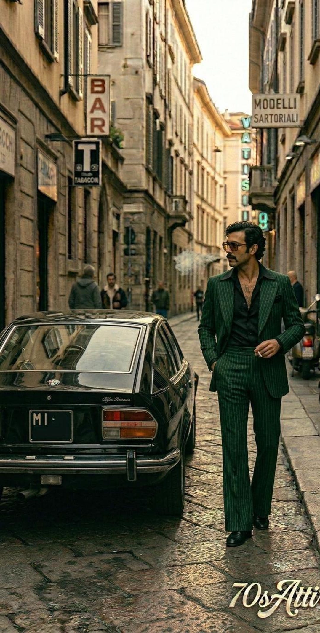 Green Pinstripe 70s Suit Men, Vintage Italian Mafia Suit, Retro
