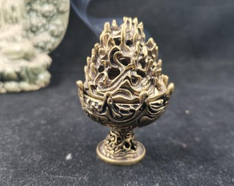 Brass Cone Incense Burner with Lid Lotus Censer Holder  Meditation Aromatherapy Furnace,  Mini Tabletop Zen Decor Incense Stand