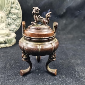 Vintage Kupfer-Räuchergefäß „Foo Dog“ (dreibeiniger Löwe) – Mini-Rückfluss-Halter – Teezimmerdekoration