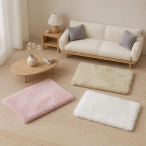 Miniature Fluffy Rug, 1:12 Scale Dollhouse Faux Fur Carpet, Tiny Soft Floor Mat for Bedroom Living Room Room Box Decor