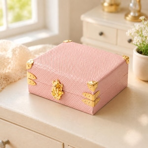 Miniature Vintage Suitcase Keepsake Box, Leather-Look Trunk, Gold Hardware Jewelry Gift Box
