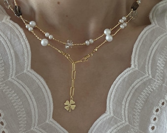 Parel- en citrienketting — Draag je geluk aan je sleutelbeen.