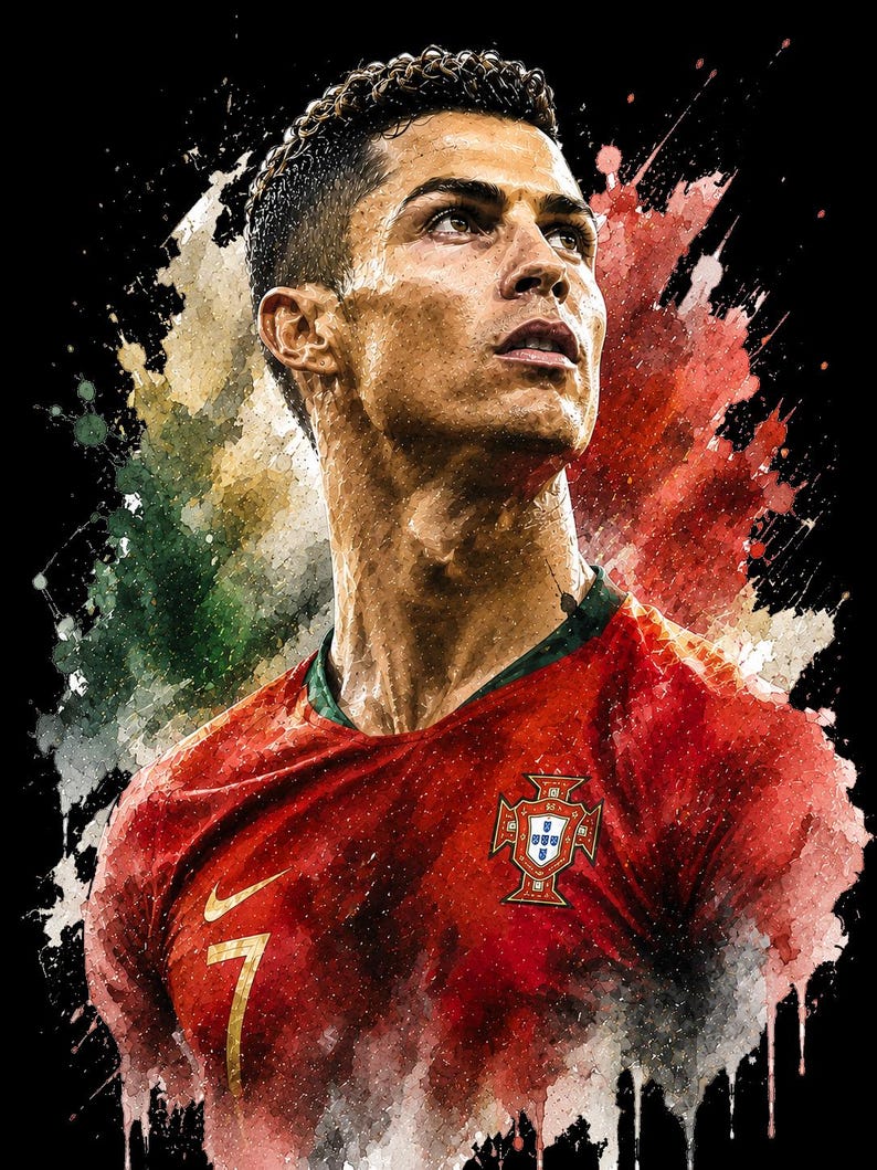 Cristiano Ronaldo Watercolor Poster Bundle, Portugal Football Art (Digital Download) image 3
