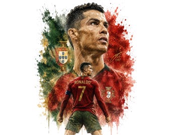 Cristiano Ronaldo Watercolor Poster Bundle, Portugal Football Art (Digital Download)