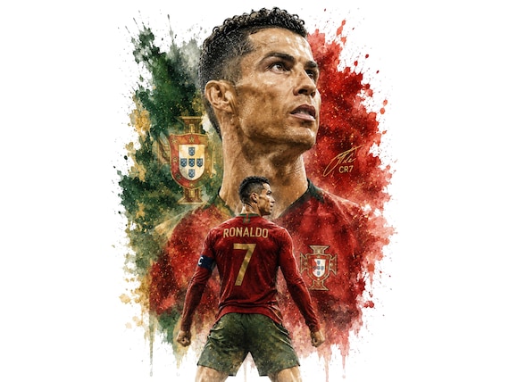 Cristiano Ronaldo Watercolor Poster Bundle, Portugal Football Art (Digital Download)